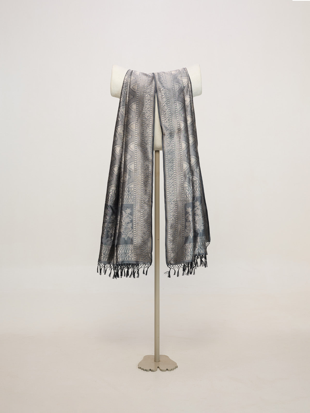 Handwoven Steel Grey Silk Emboss Dupatta