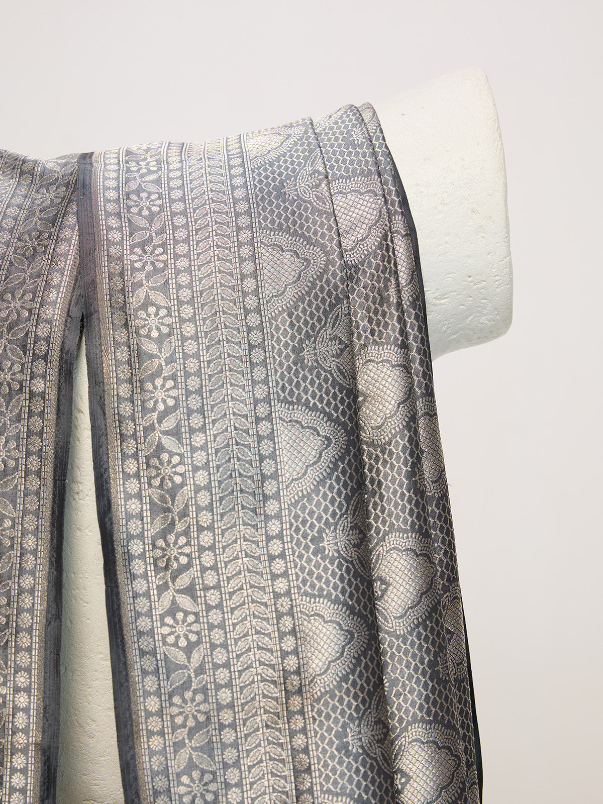 Handwoven Steel Grey Silk Emboss Dupatta