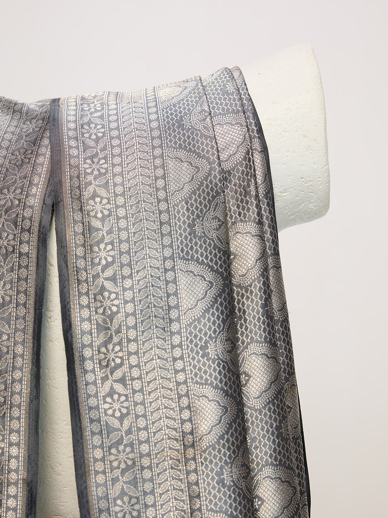 Handwoven Steel Grey Silk Emboss Dupatta