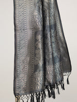 Handwoven Steel Grey Silk Emboss Dupatta