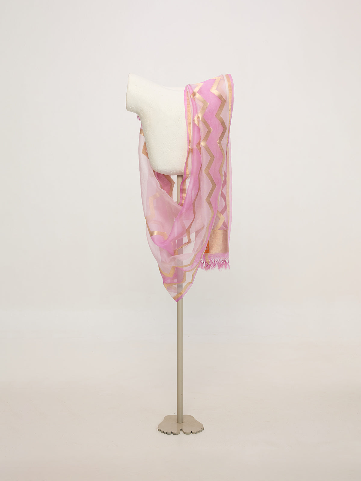 Handwoven Pink Cutwork Dupatta