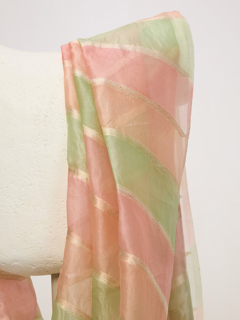 Handwoven Lavendar & Gold Striped Dupatta