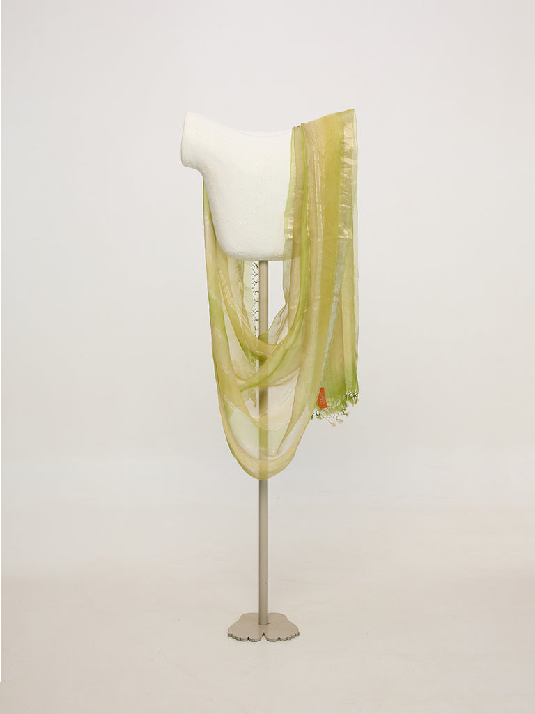Handwoven Pistachio & Gold Striped Dupatta