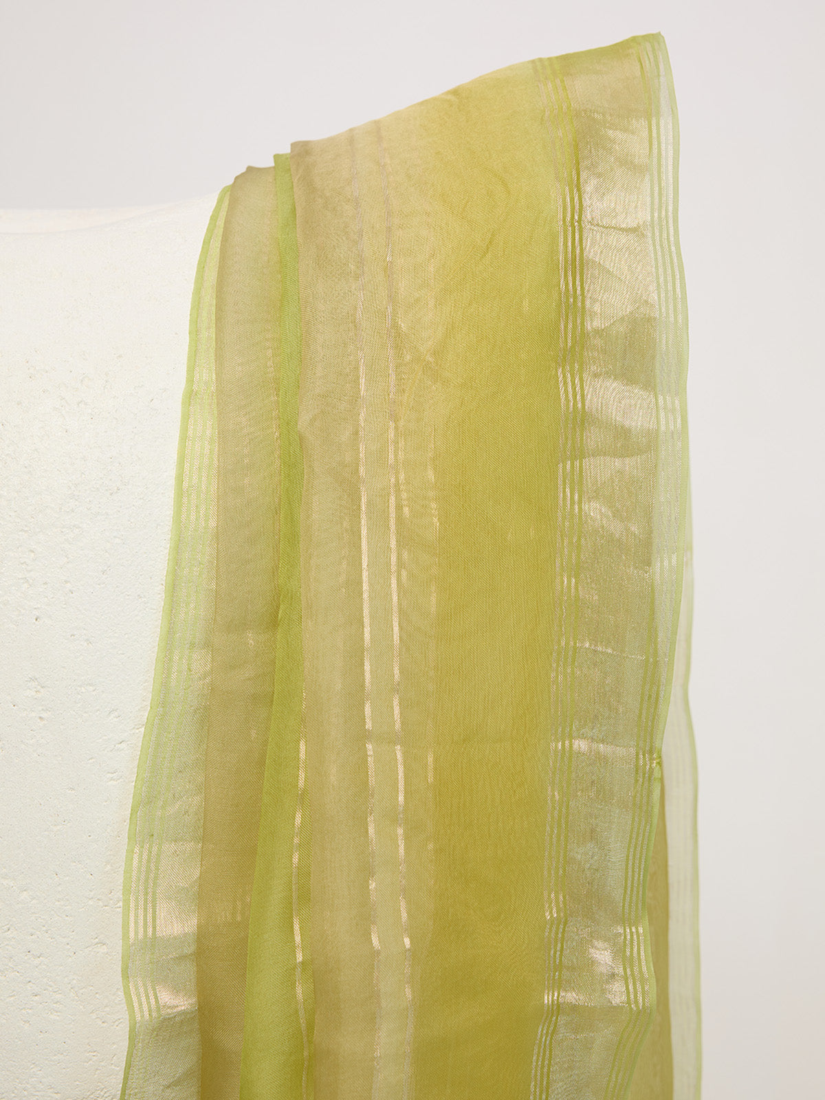 Handwoven Pistachio & Gold Striped Dupatta