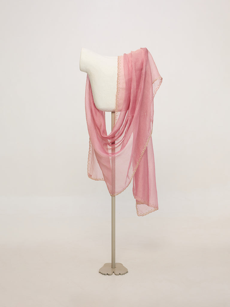 Handwoven Rose Gold Tissue Embroidered Dupatta
