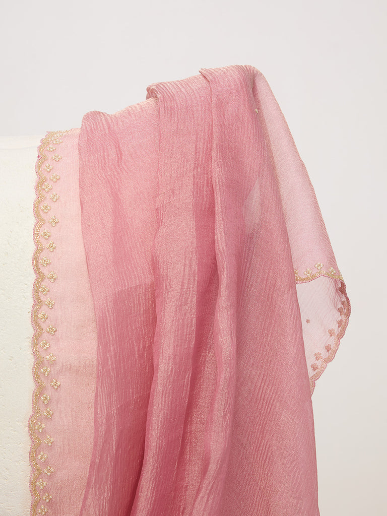 Handwoven Rose Gold Tissue Embroidered Dupatta