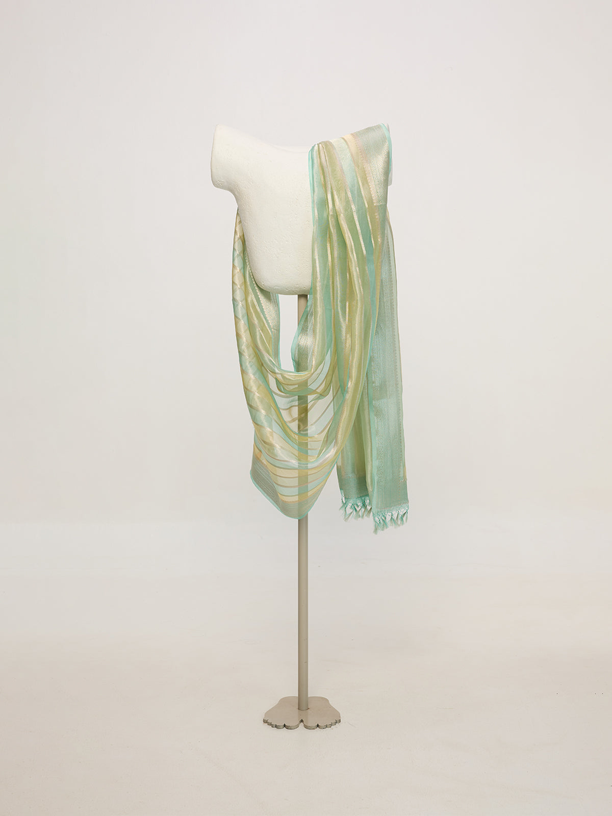 Handwoven Green & Gold Striped Dupatta