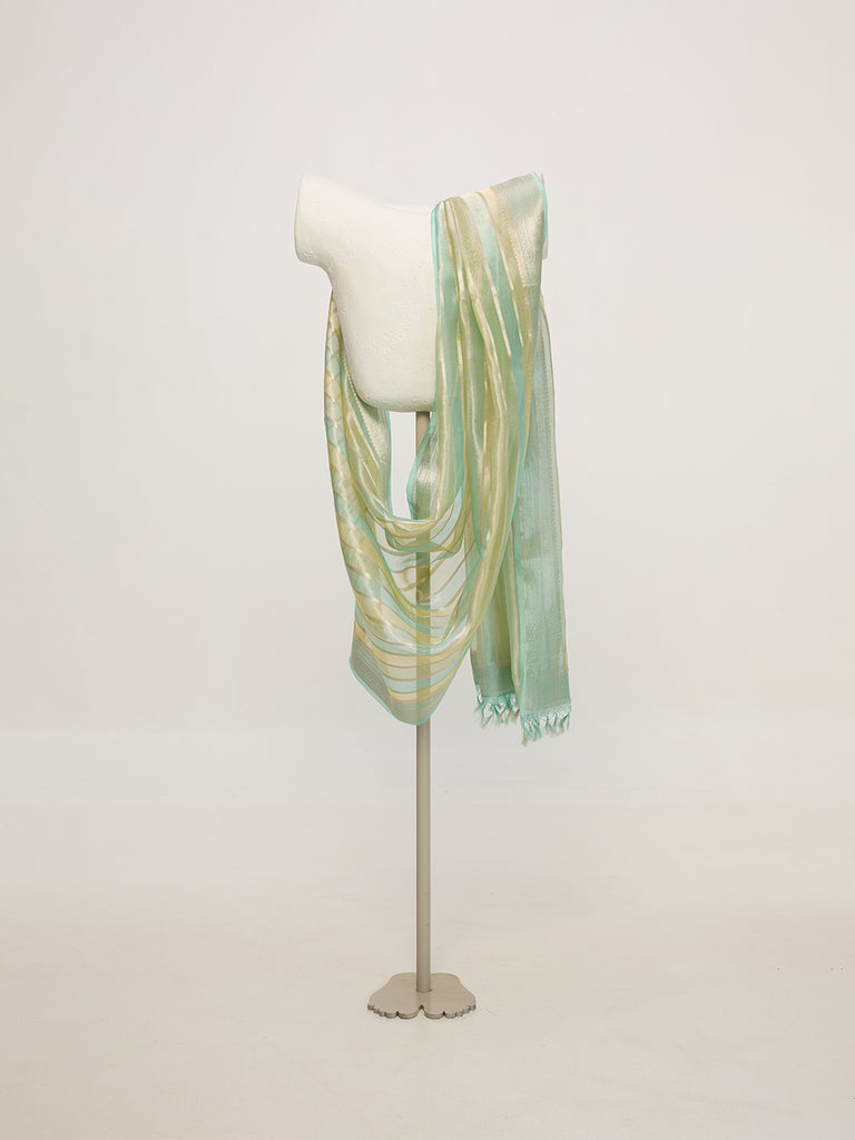 Handwoven Green & Gold Striped Dupatta