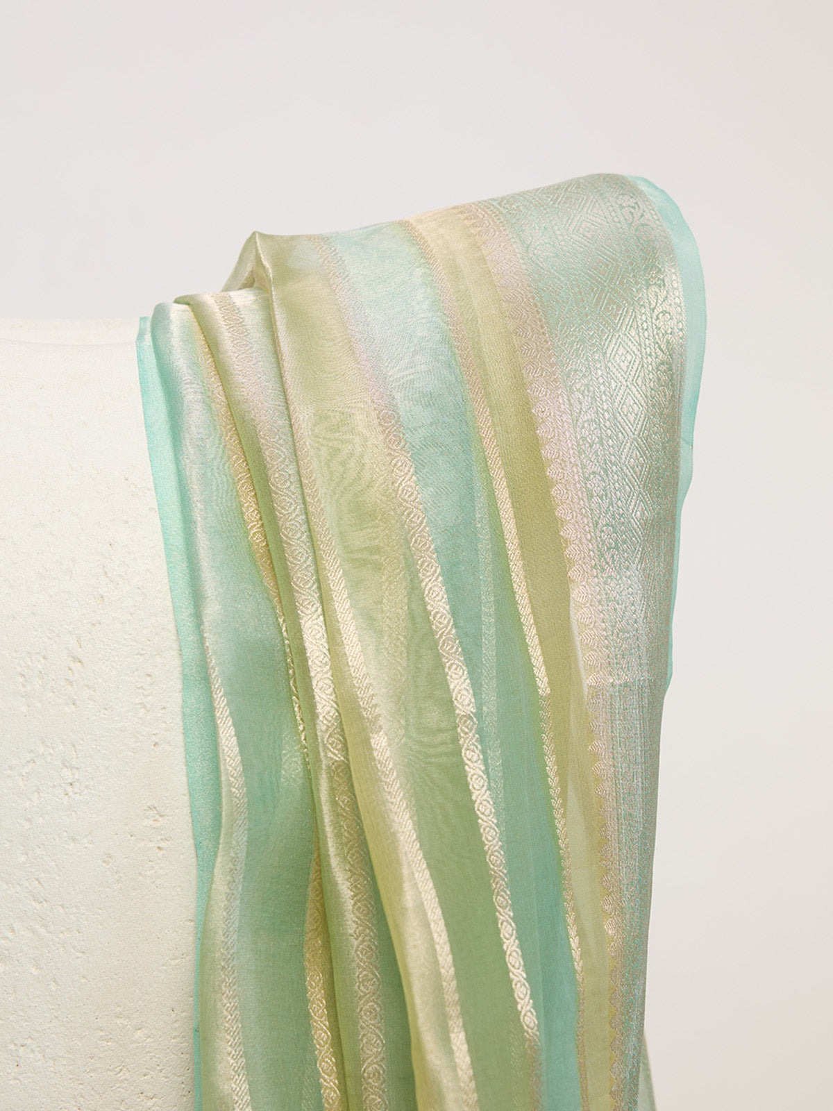 Handwoven Green & Gold Striped Dupatta