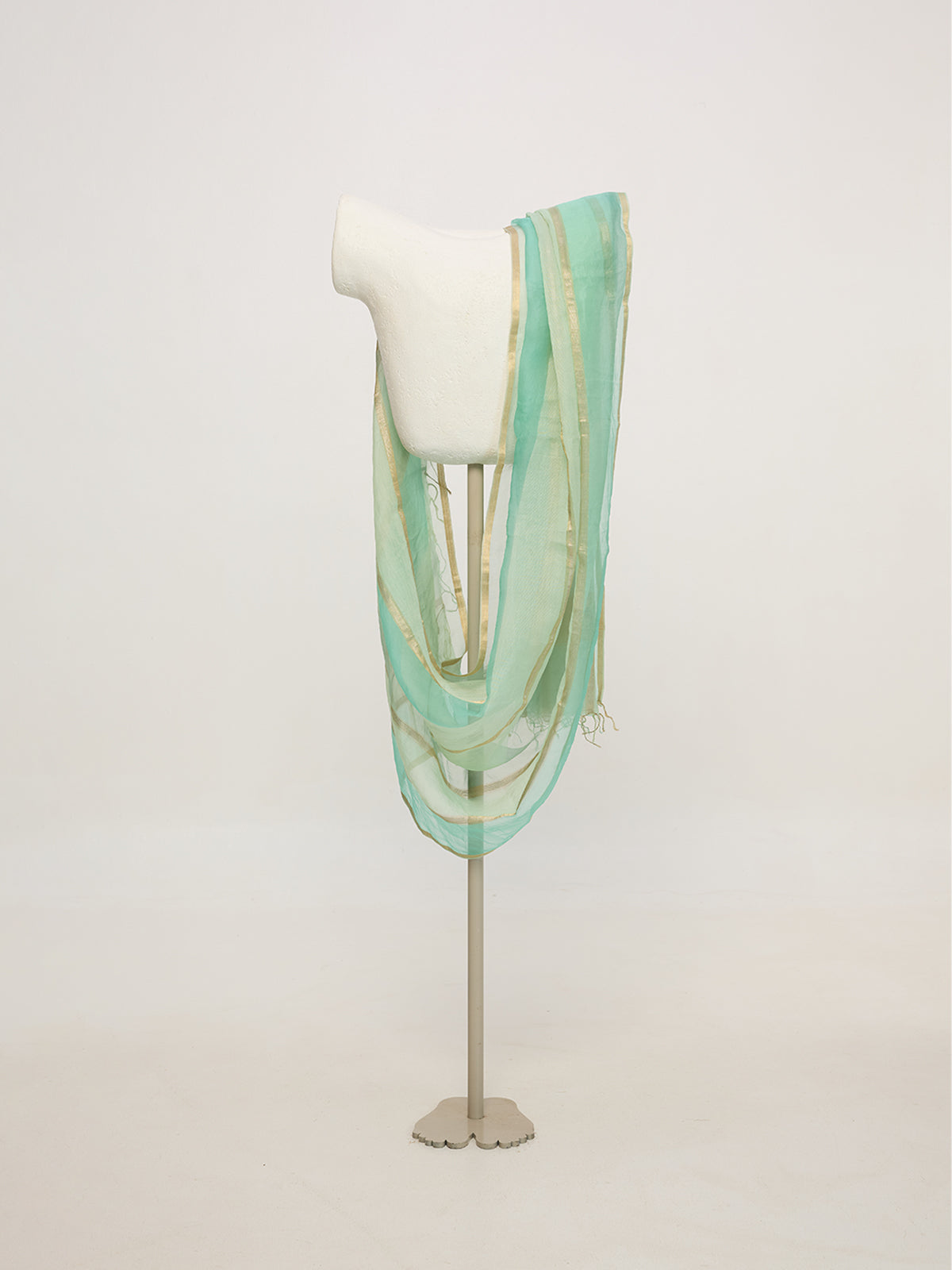 Handwoven Beige & Green Cutwork Dupatta