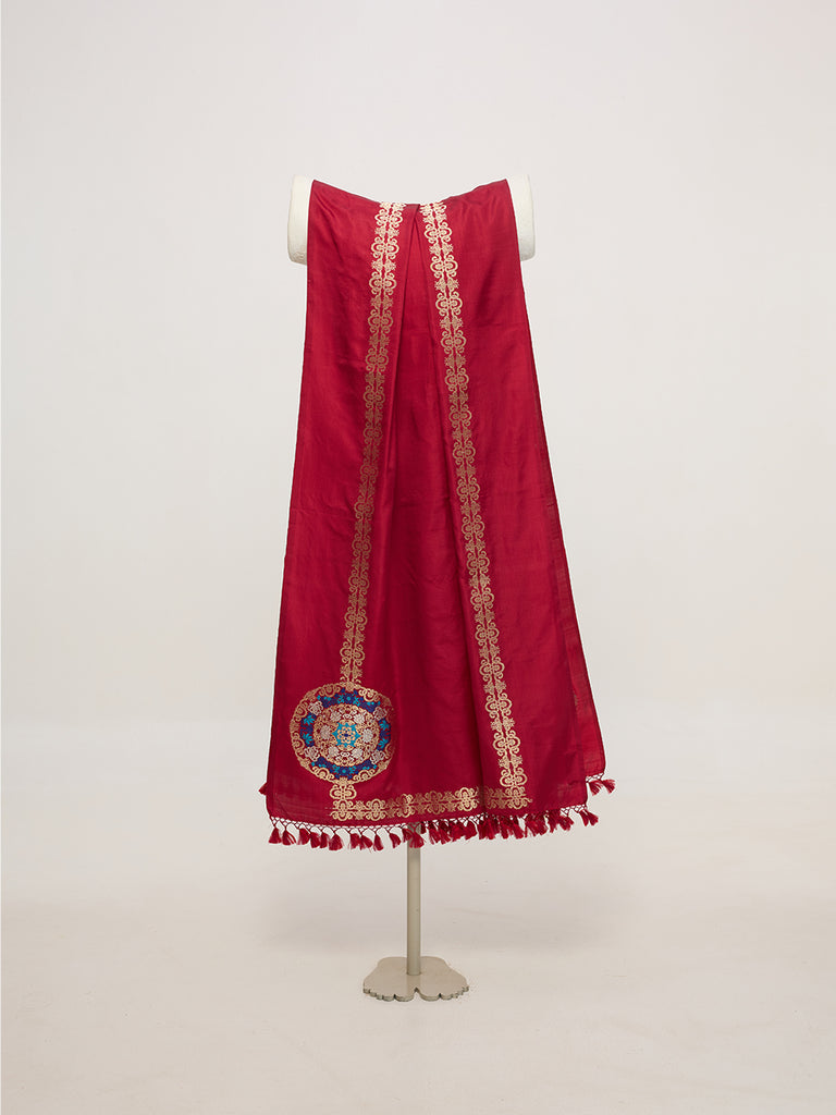 Handwoven Red Dupatta & Banarasi Belt Gift Set