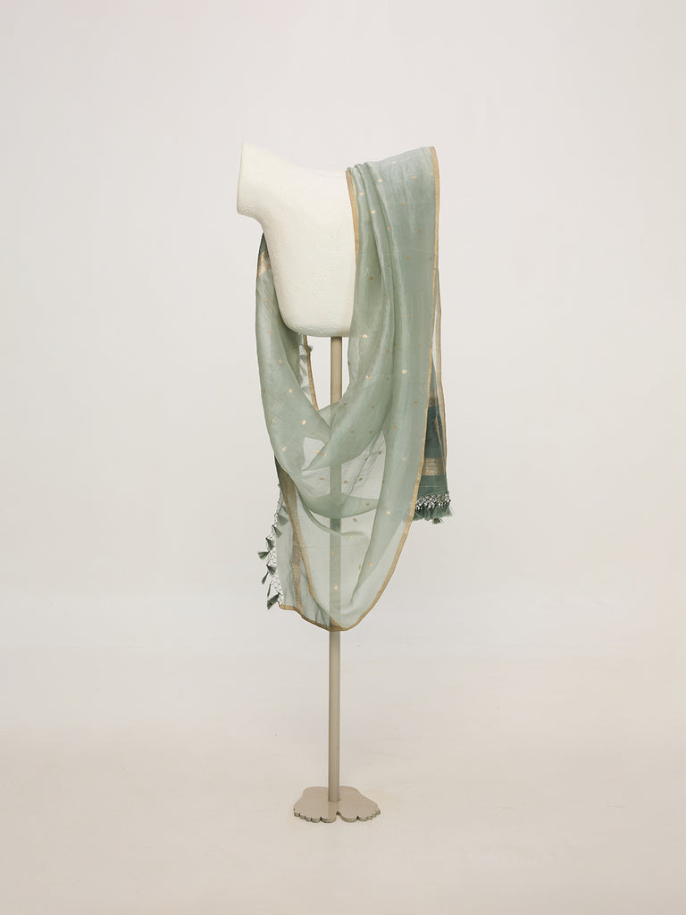 Handwoven Dusty Blue Cutwork Dupatta