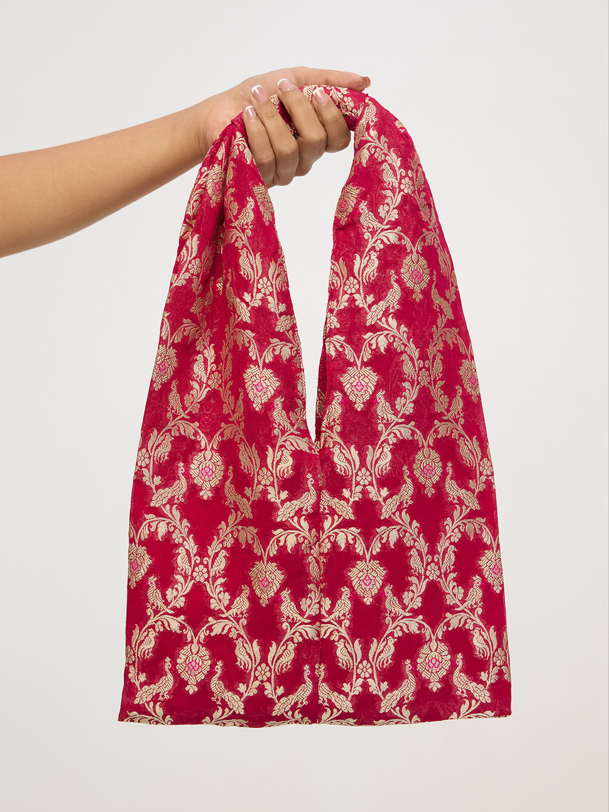 Deep Red Banarasi Potli Bag