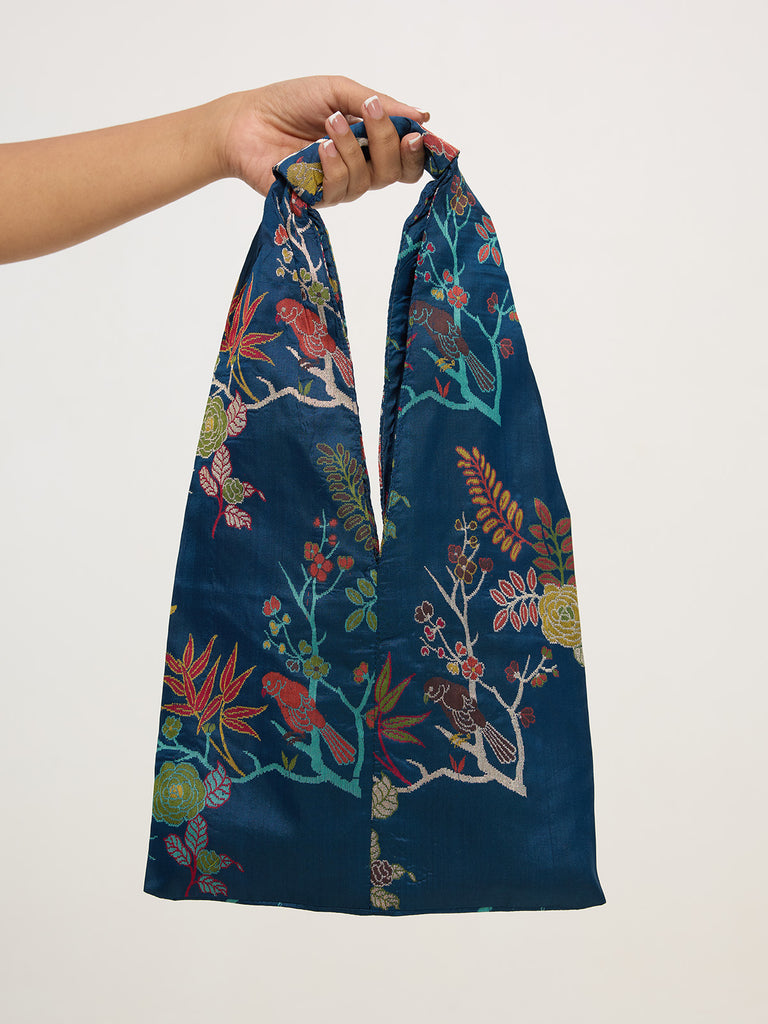 Navy Blue Banarasi Potli Bag
