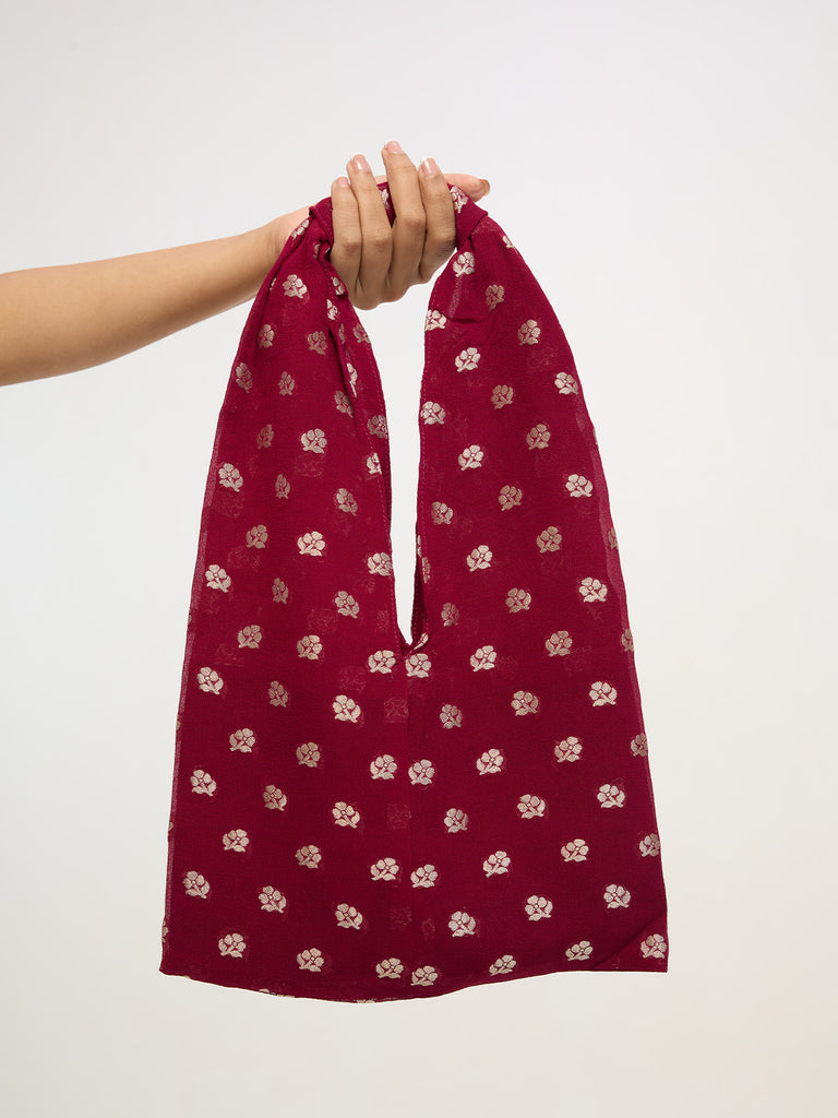 Maroon Banarasi Potli Bag