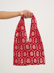 Crimson Red Banarasi Potli Bag