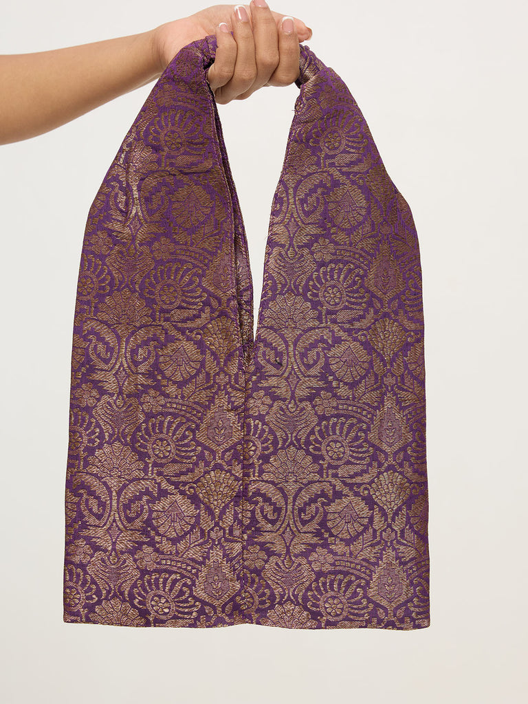Deep Orchid Banarasi Potli Bag