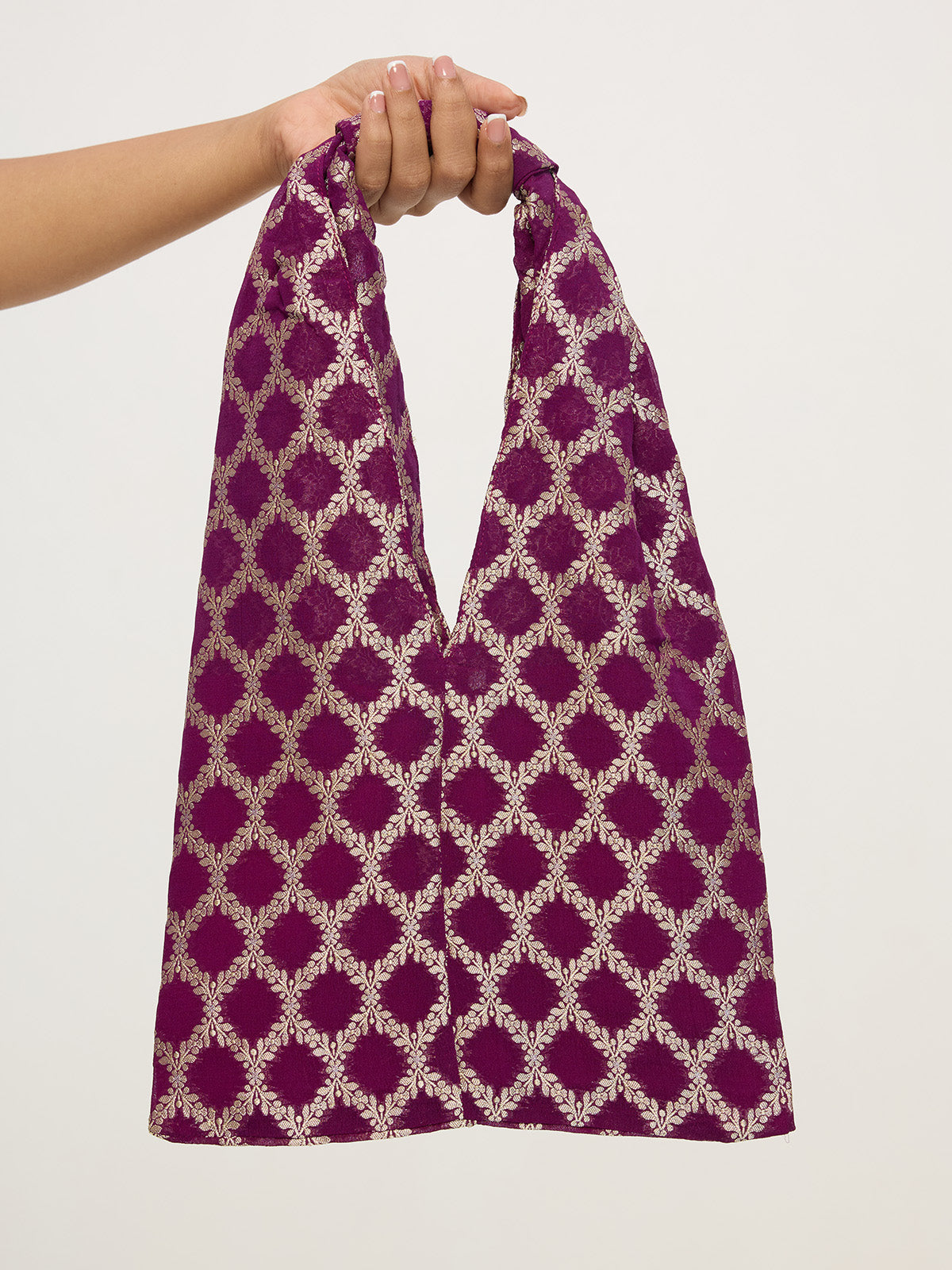 Plum & Gold Banarasi Potli Bag