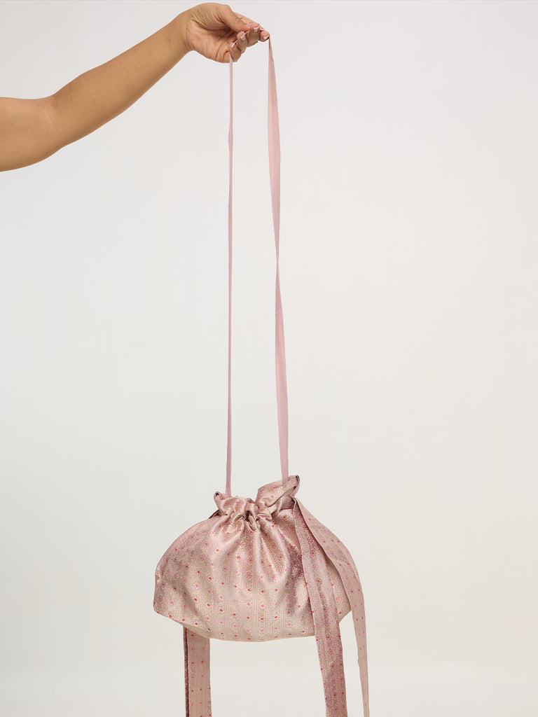 Champagne Beige Banarasi Potli Bag