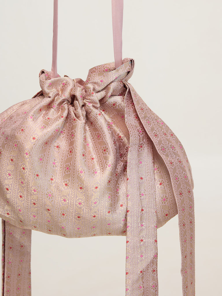 Champagne Beige Banarasi Potli Bag