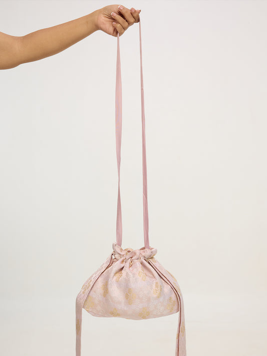 Pale Pink Banarasi Potli Bag
