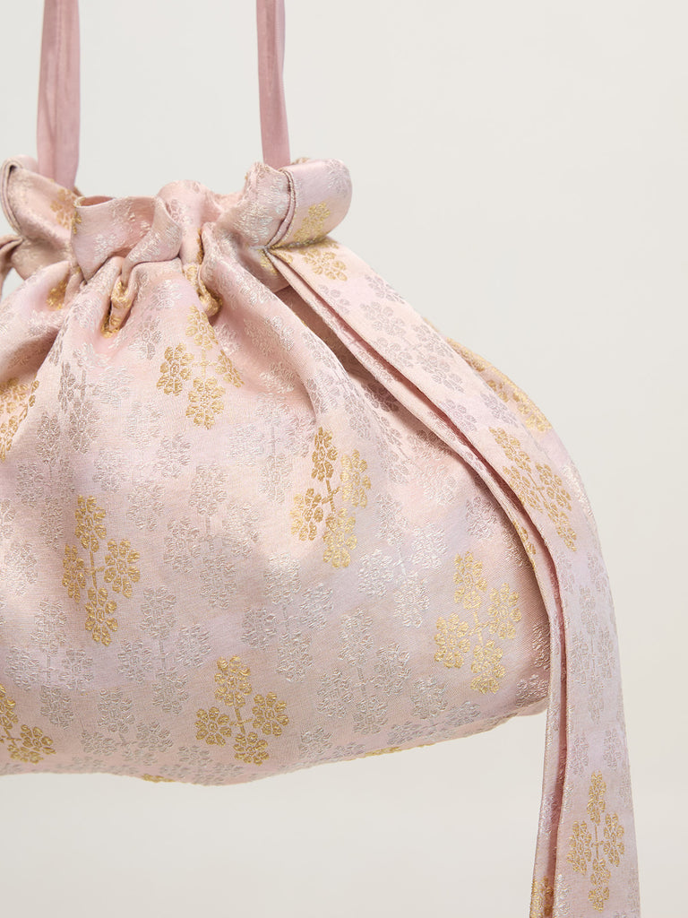 Pale Pink Banarasi Potli Bag