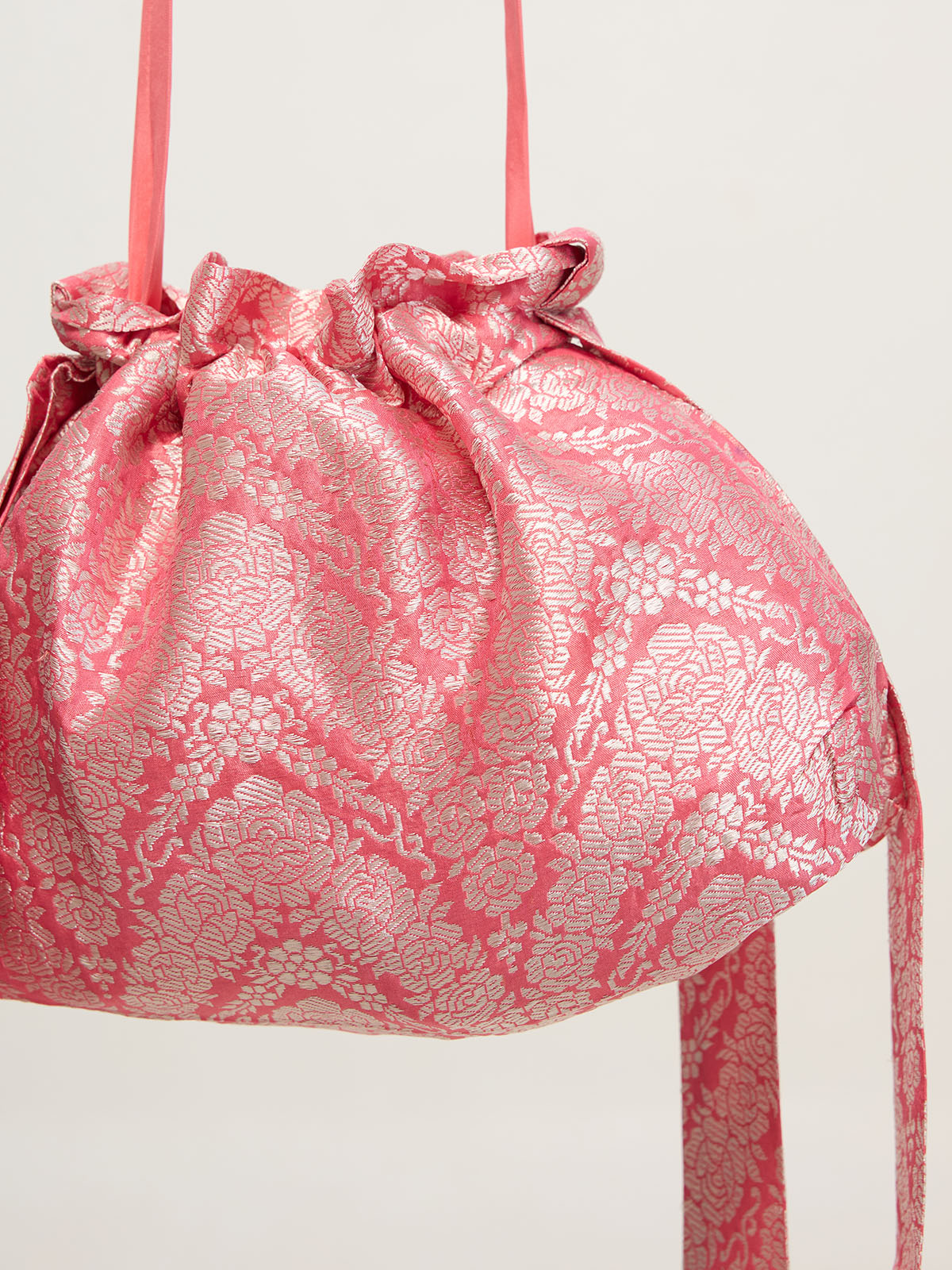 Pink Banarasi Potli Bag