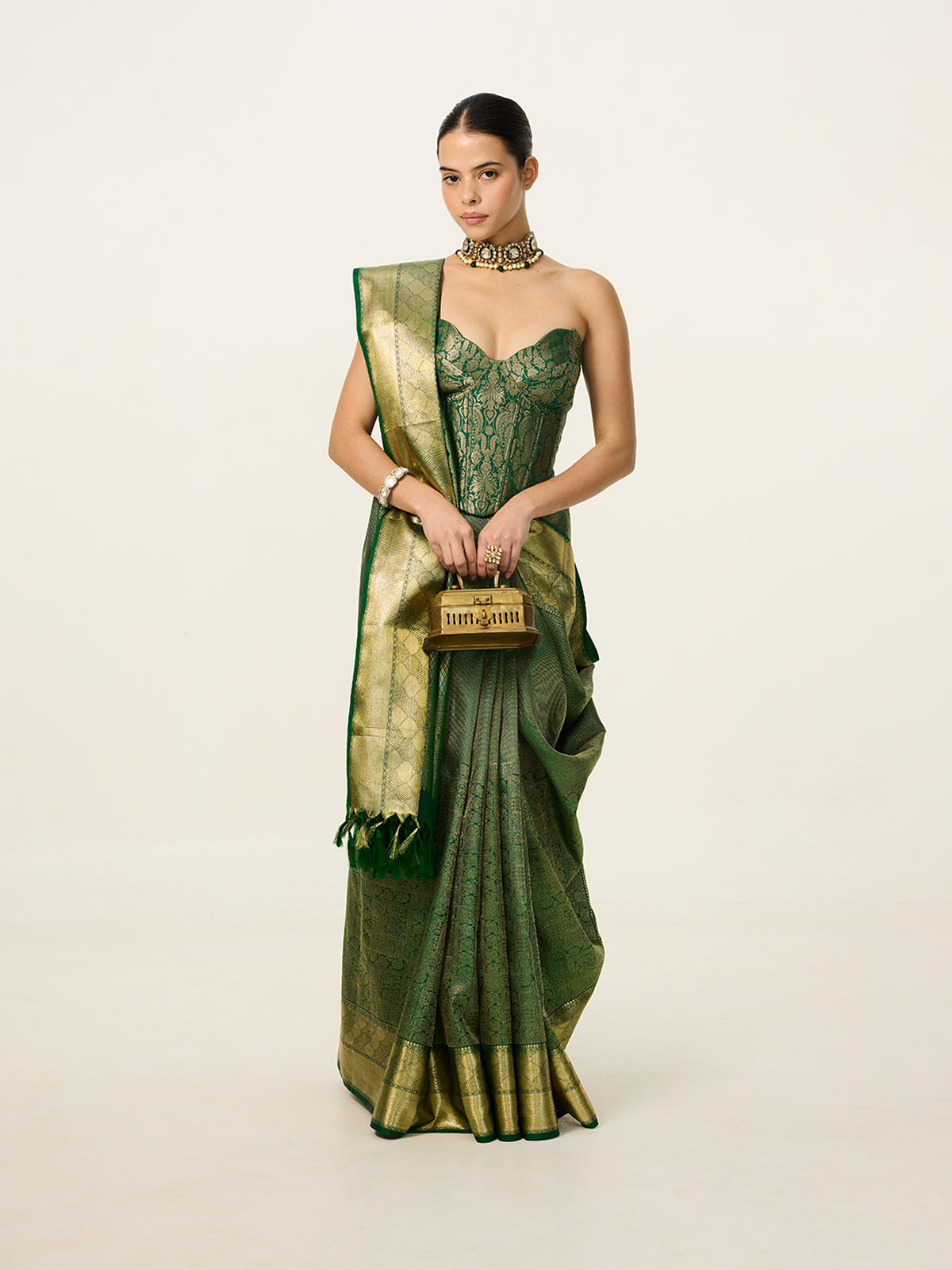 Handwoven Bottle Green Kanjivaram Saree