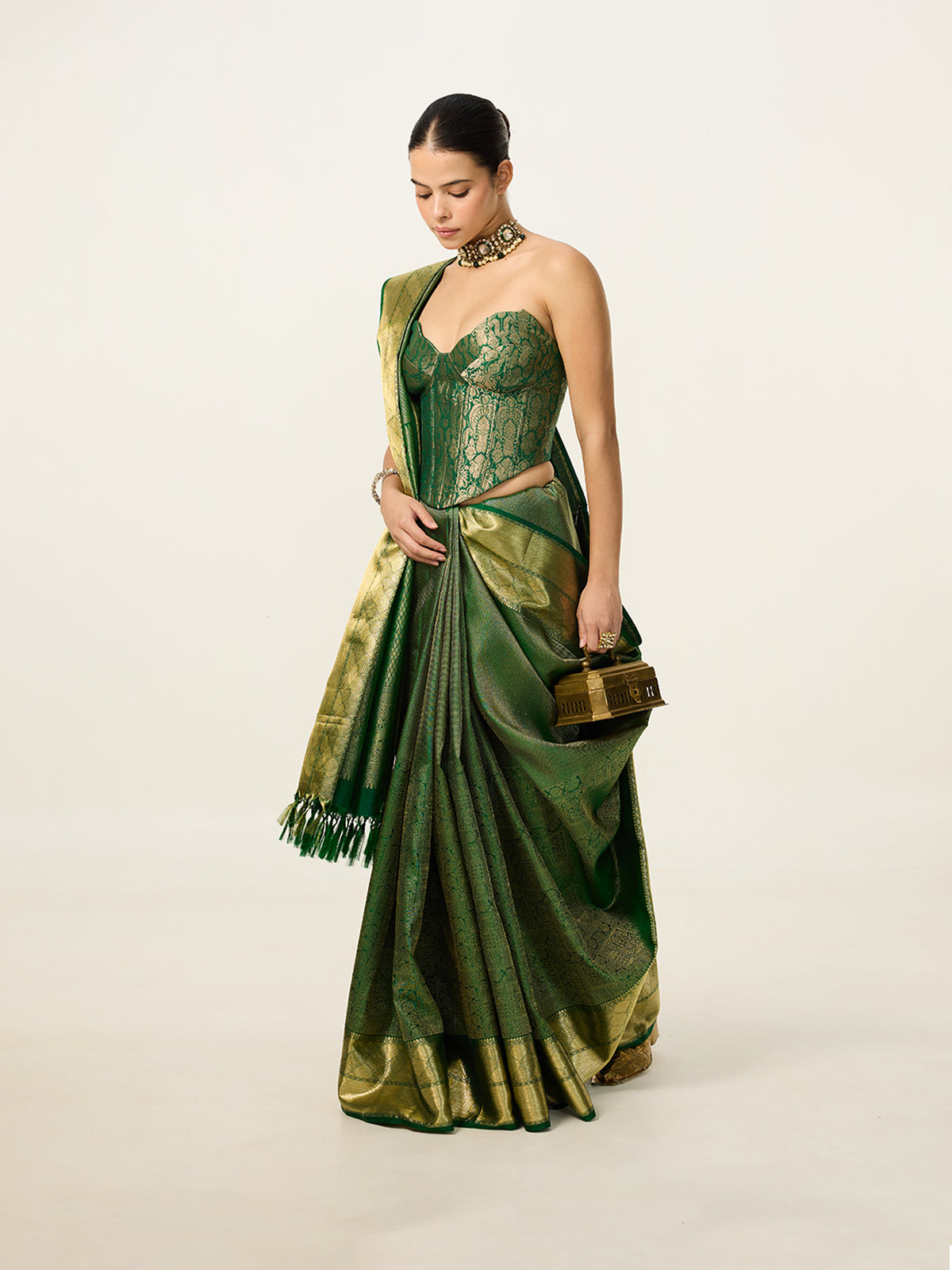 Handwoven Bottle Green Kanjivaram Saree