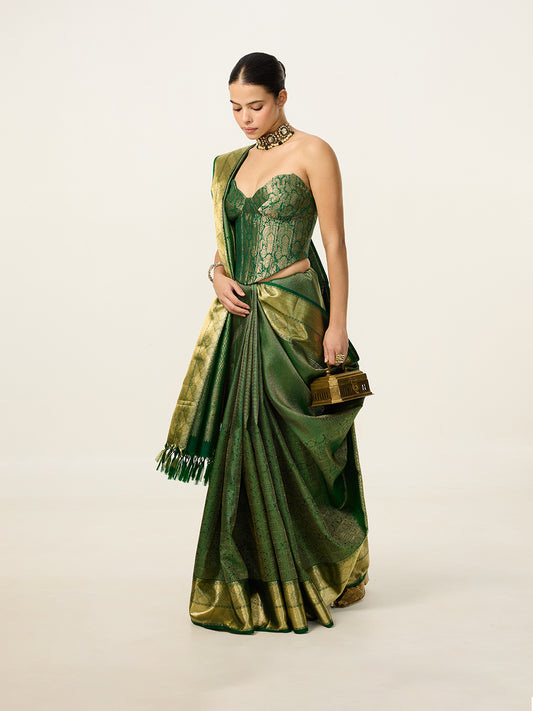 Handwoven Bottle Green Kanjivaram Saree