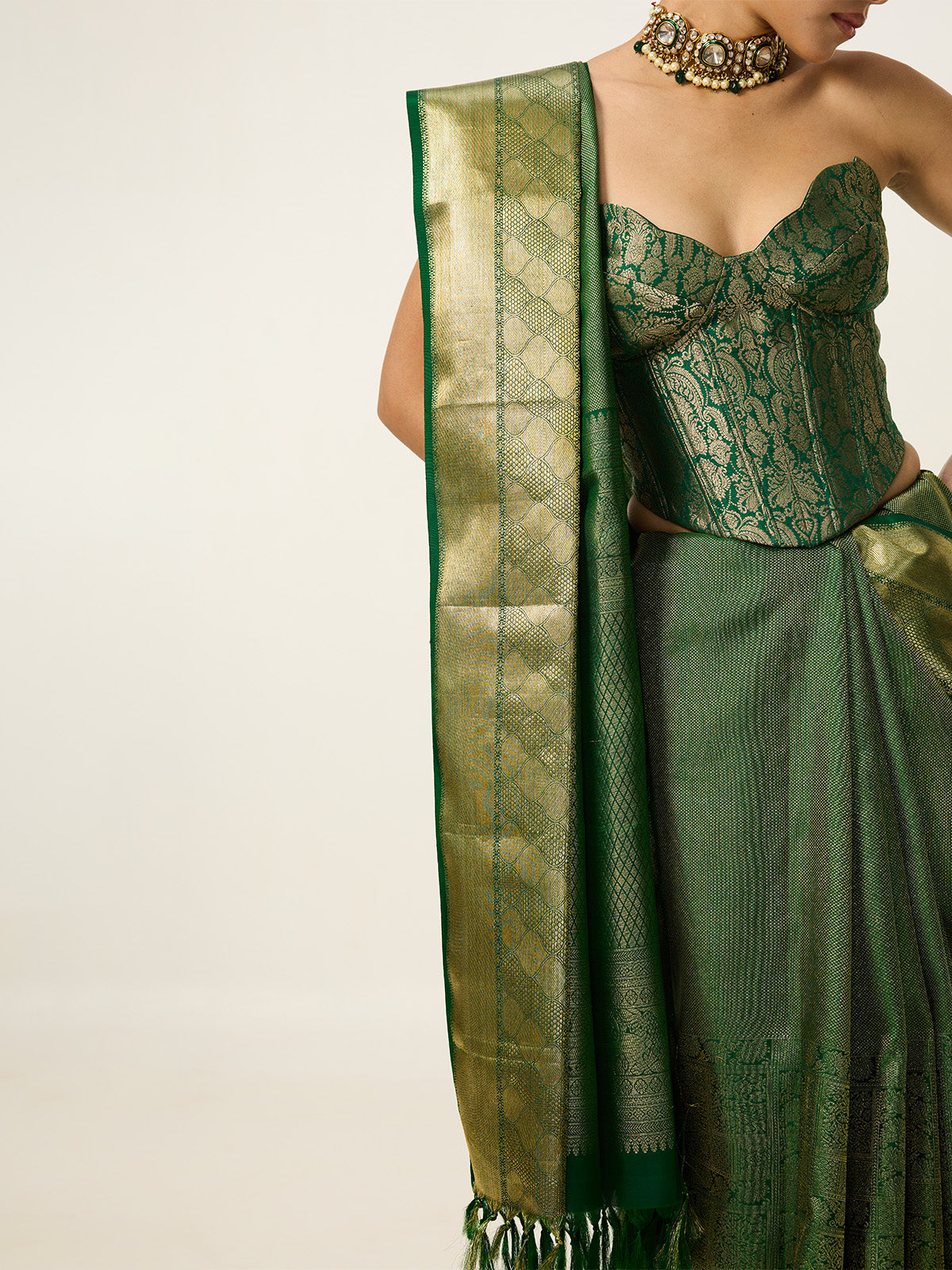 Handwoven Bottle Green Kanjivaram Saree