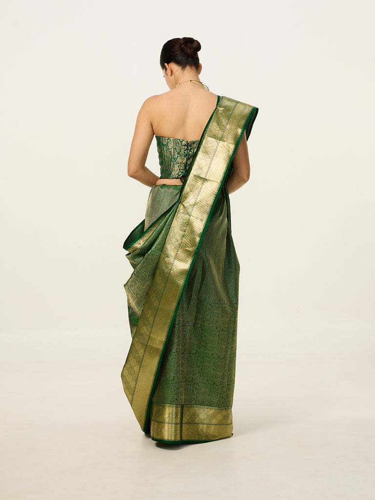 Handwoven Bottle Green Kanjivaram Saree