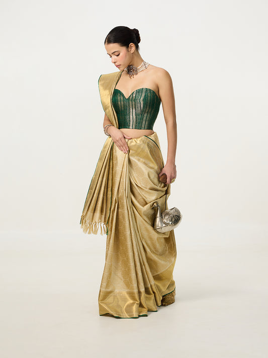 Handwoven Ivory-Gold Kanjivaram Saree