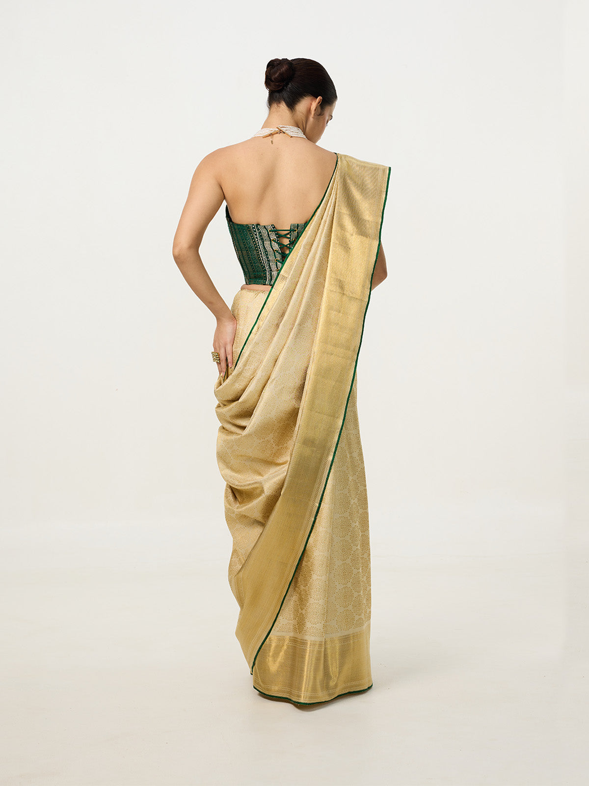 Handwoven Ivory-Gold Kanjivaram Saree