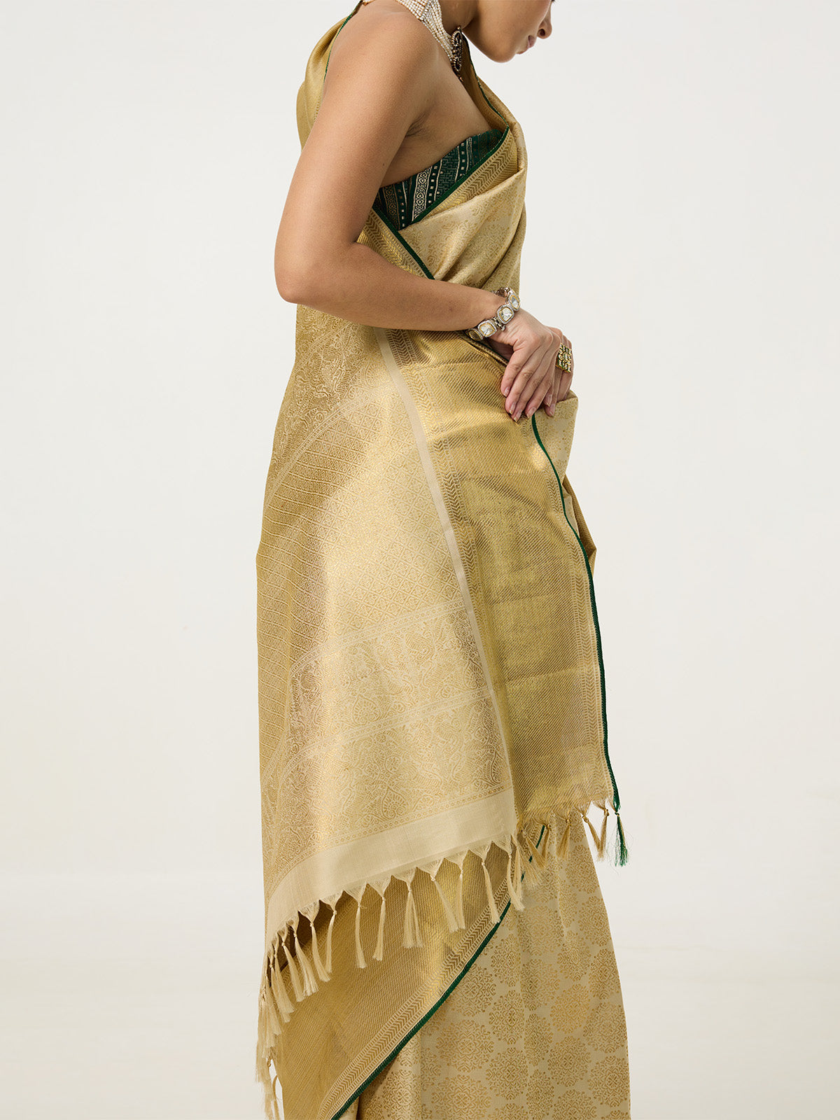 Handwoven Ivory-Gold Kanjivaram Saree