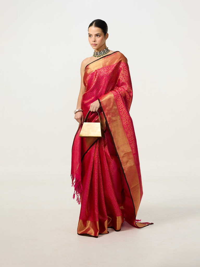Handwoven Deep Pink Kanjivaram Saree