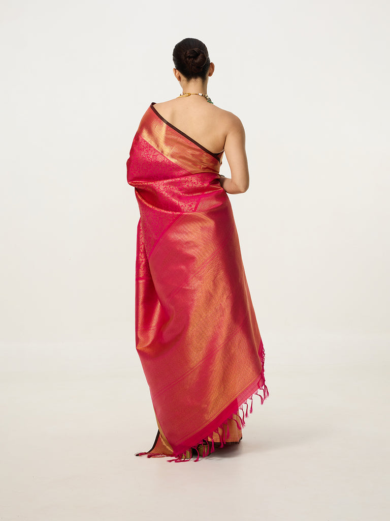 Handwoven Deep Pink Kanjivaram Saree