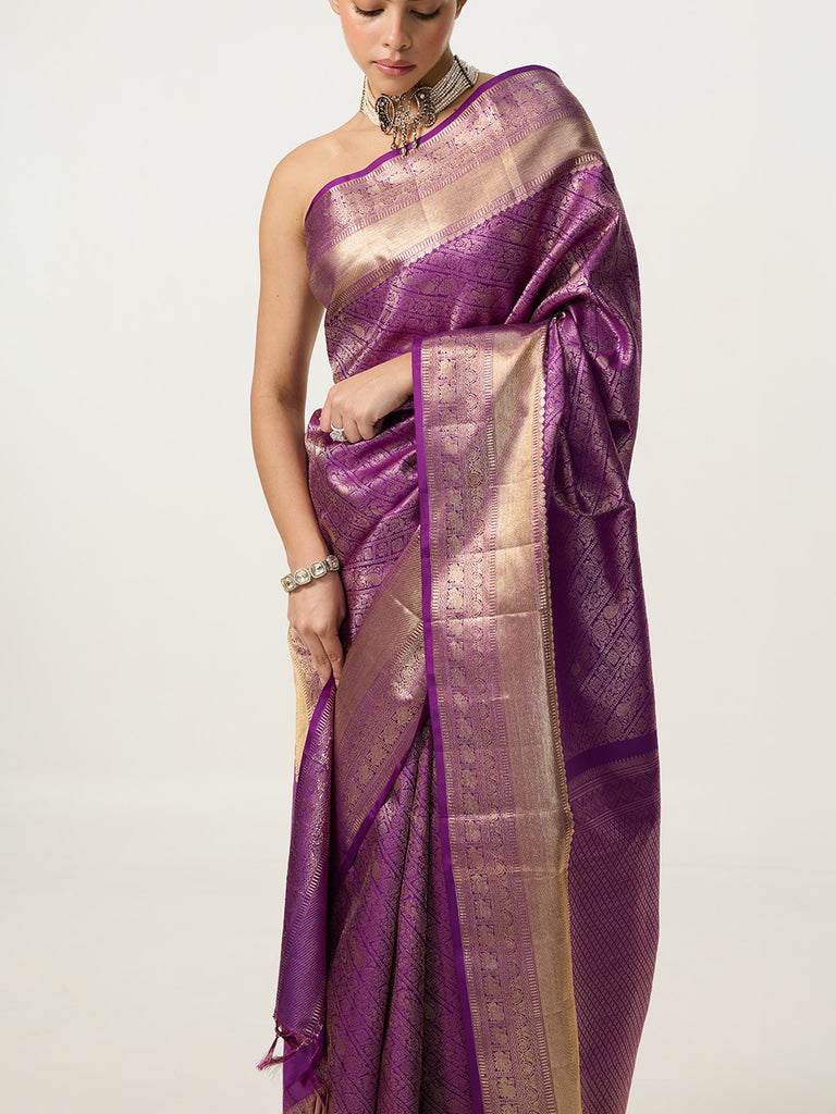 Handwoven Lilac Kanjivaram Saree