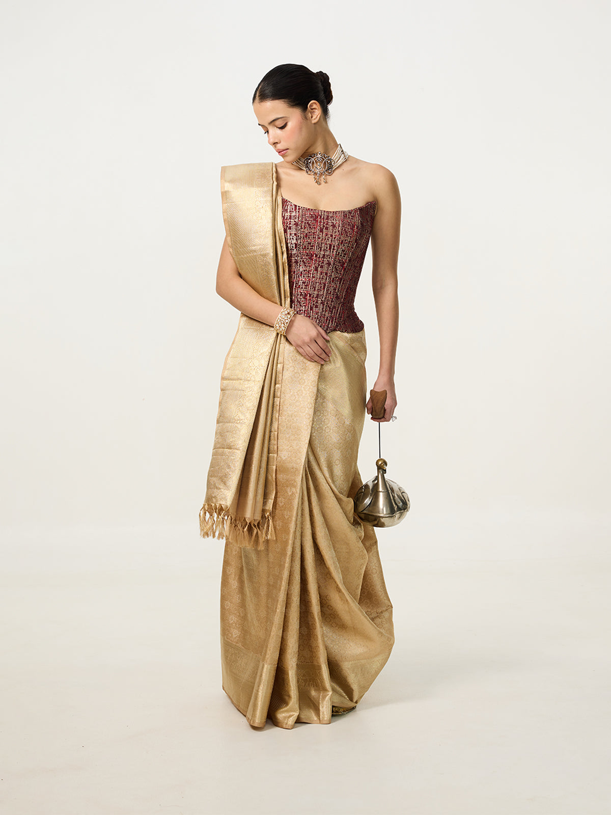 Handwoven Gold Kanjivaram Saree