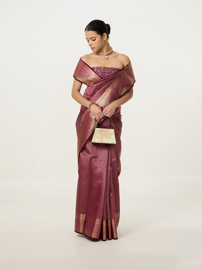 Handwoven Lavendar Kanjivaram Saree