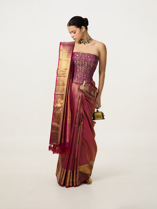 Handwoven Fuchsia Pink Kanjivaram Saree