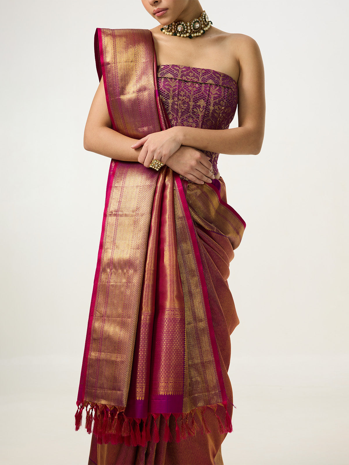 Handwoven Fuchsia Pink Kanjivaram Saree