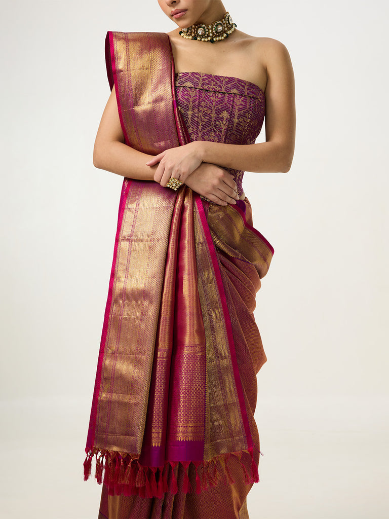 Handwoven Fuchsia Pink Kanjivaram Saree