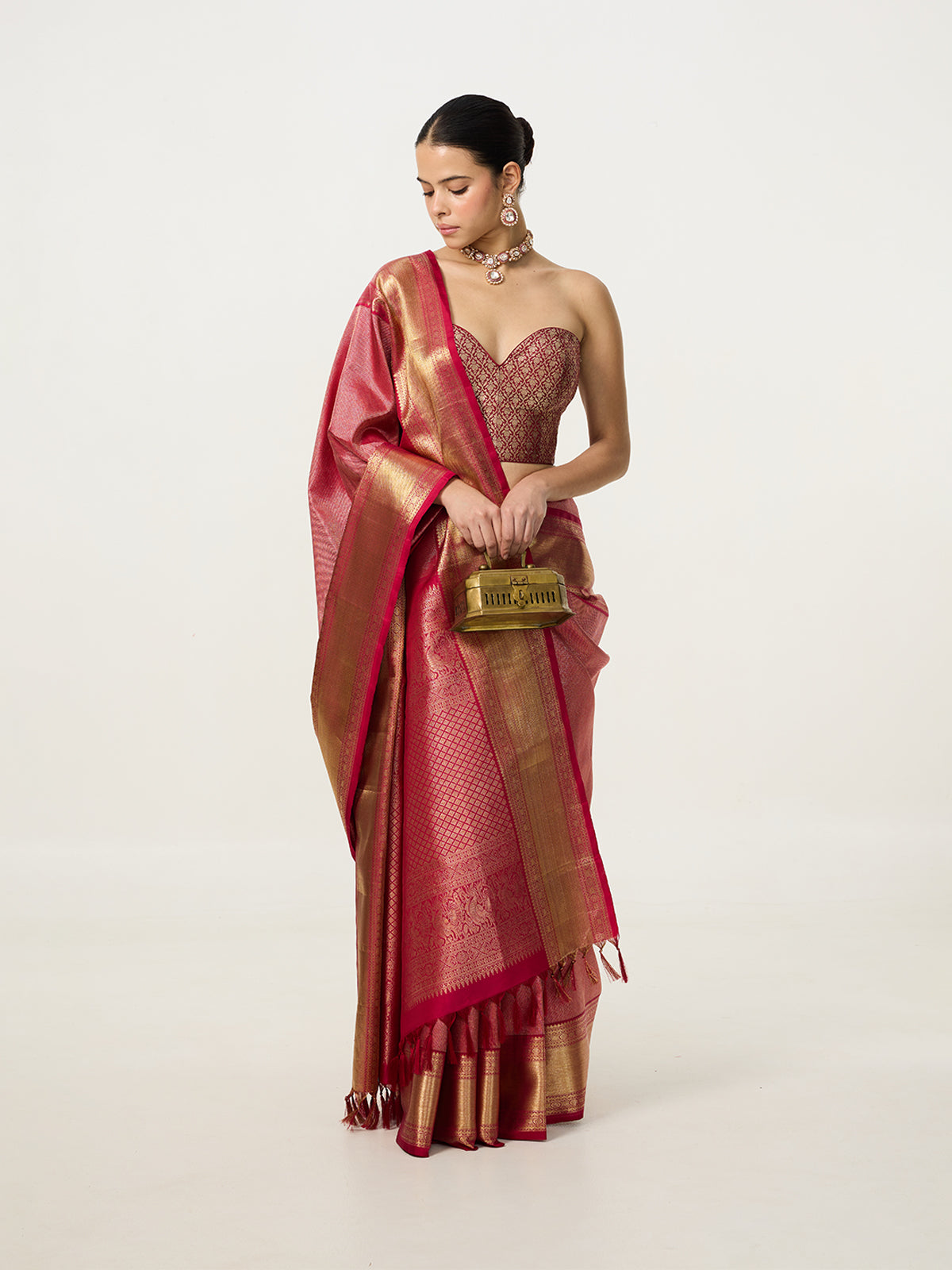Handwoven Deep Pink Kanjivaram Saree