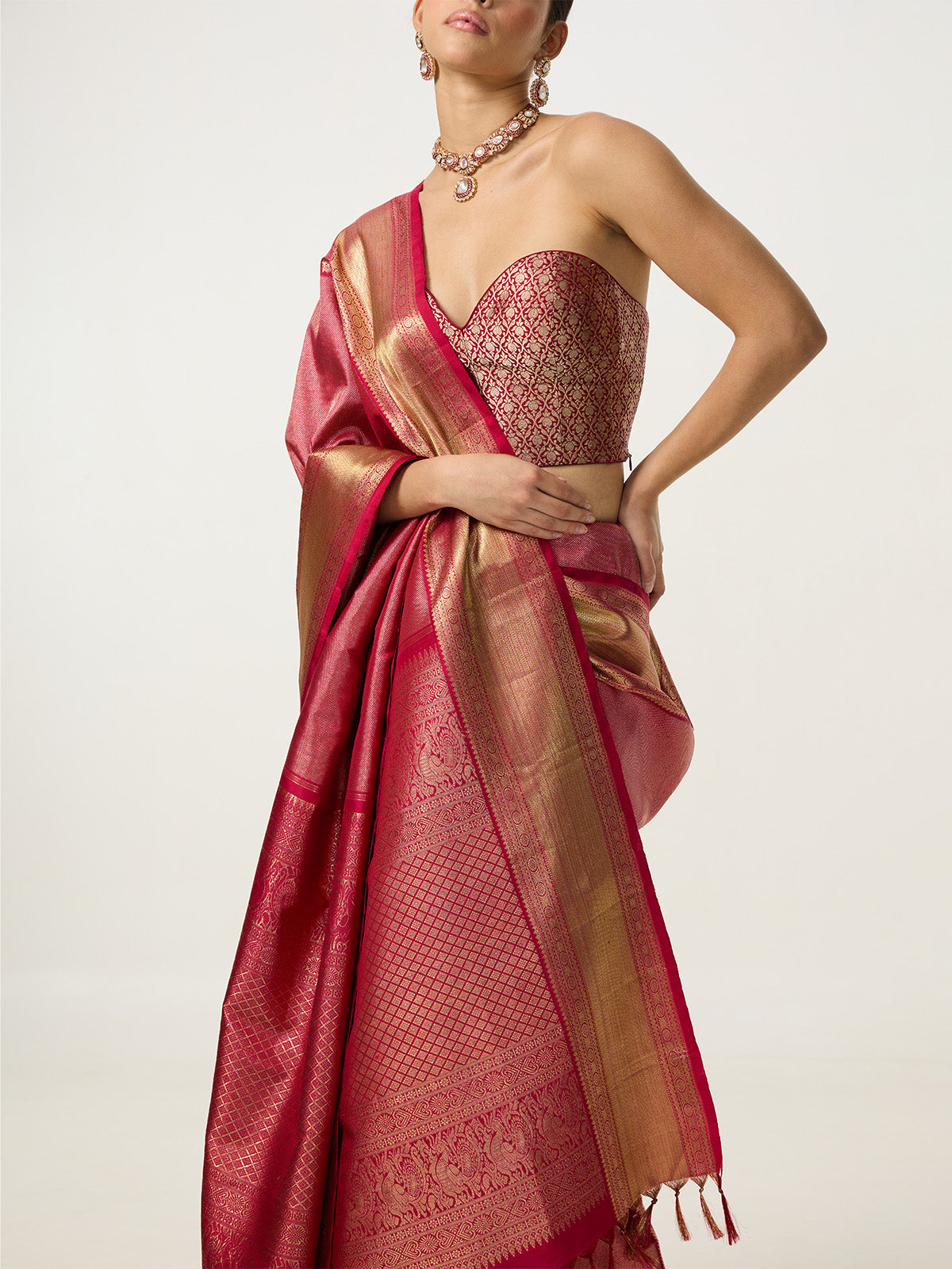Handwoven Deep Pink Kanjivaram Saree