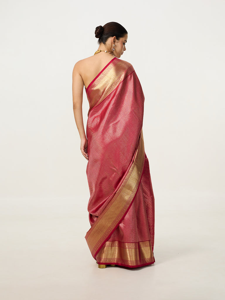 Handwoven Deep Pink Kanjivaram Saree