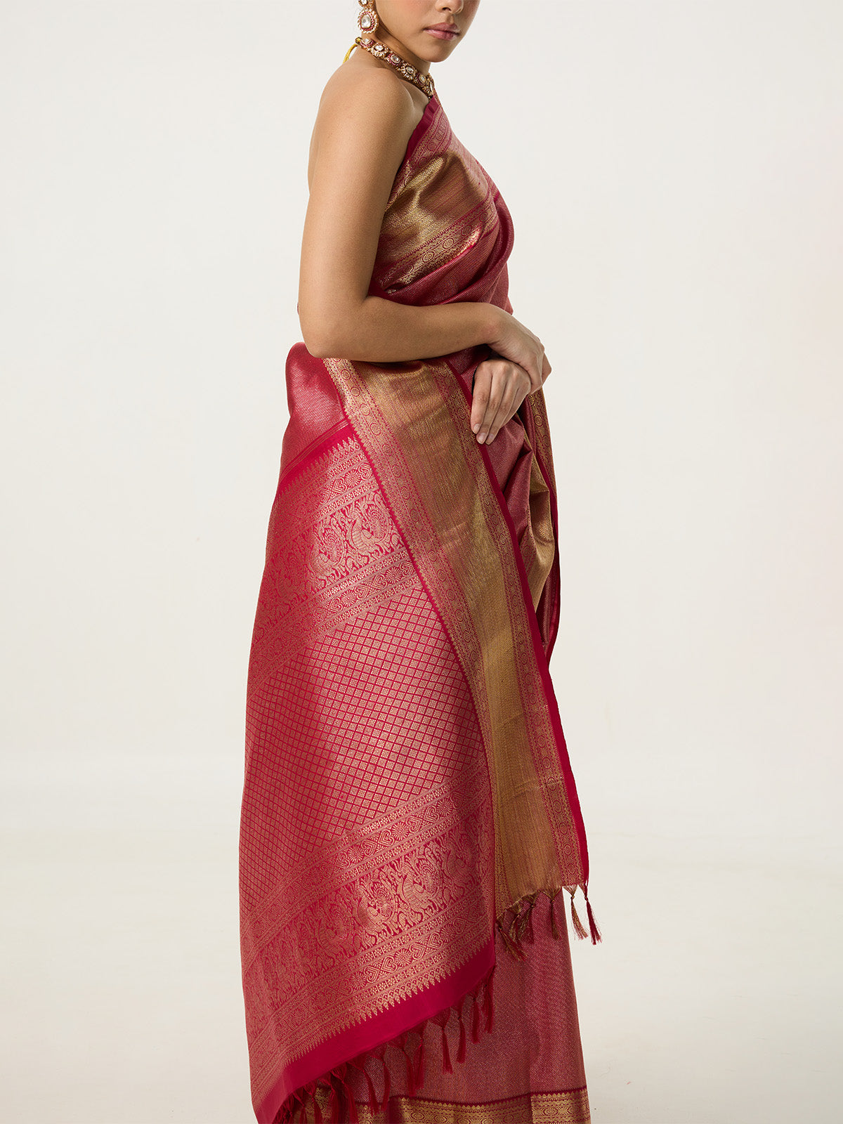Handwoven Deep Pink Kanjivaram Saree
