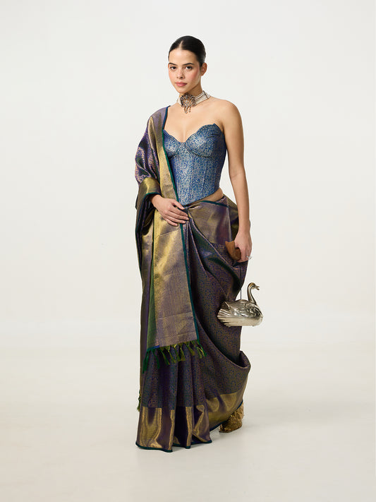 Handwoven Deep Blue Kanjivaram Saree
