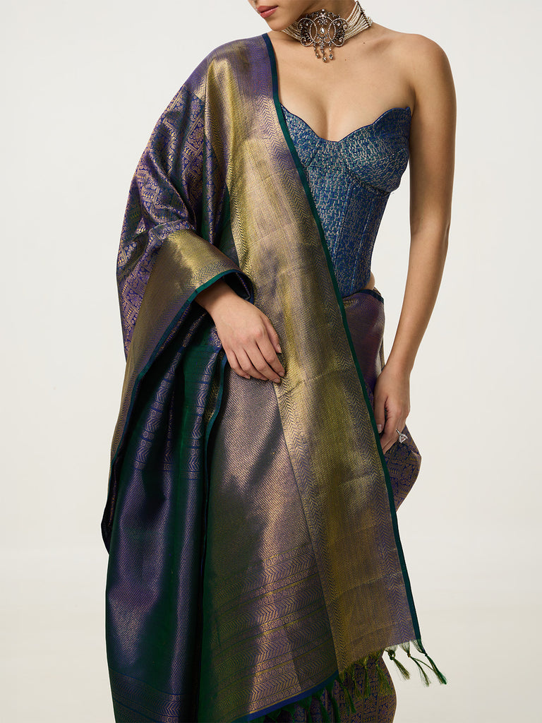 Handwoven Deep Blue Kanjivaram Saree