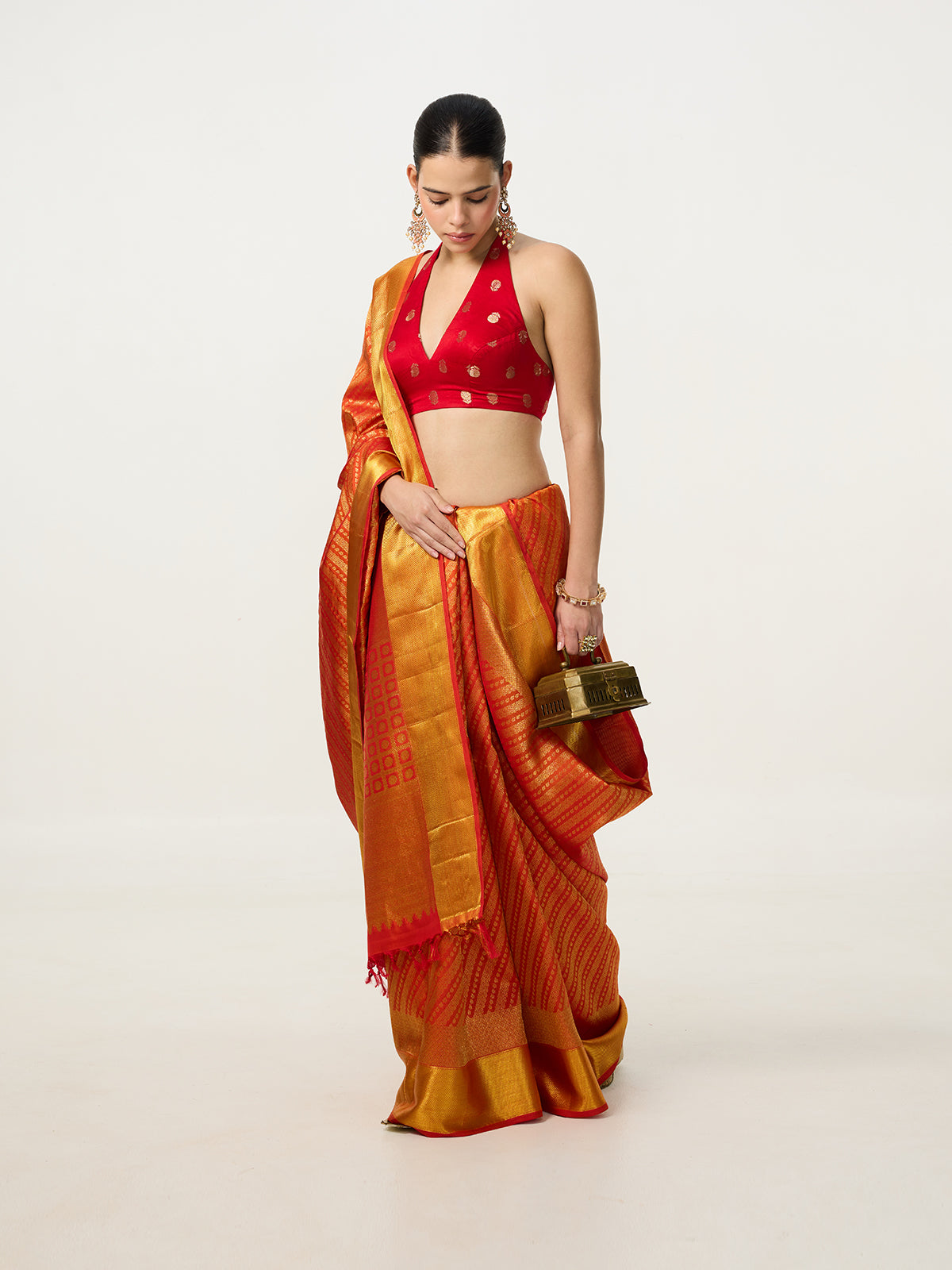 Handwoven Orange Kanjivaram Saree